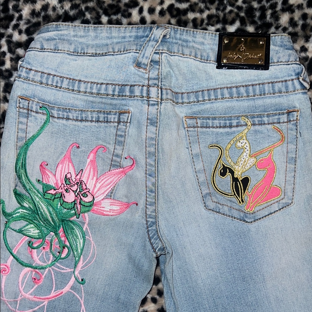 Baby Phat Light Blue Jeans RARE Colorful Embroidery - Picture 2 of 7